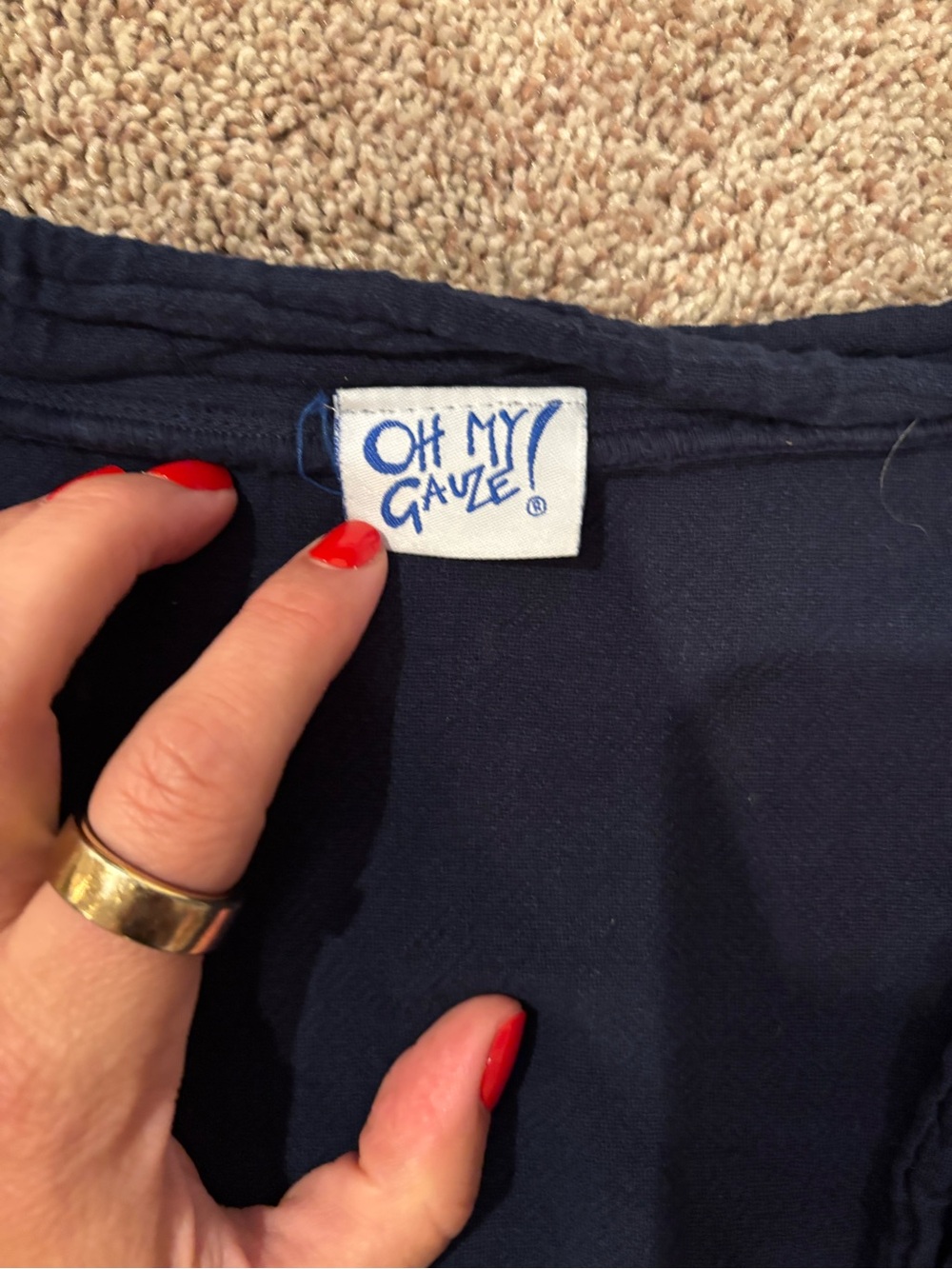 Oh My Gauze! Navy Spiral Applique V-Neck Tunic - Picture 4 of 5